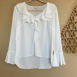 Nanette Lepore Cream Ruffle Neck Blouse, Medium